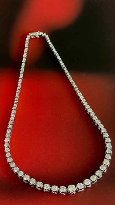 A Diamond Necklace from Hatton Garden: modern and elegant, the natural beauty of 13 carats of stunning round brilliant cut natural diamonds creates this enchanting, sparkling, powerful piece