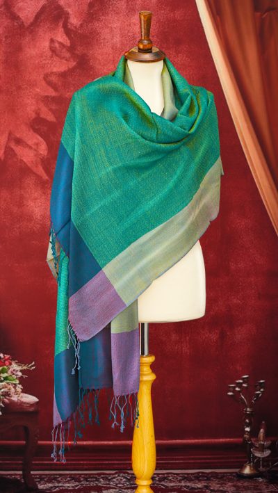 The new Colour Block Stole, handwoven in fine wool: instant style uplift for the new season in three gorgeous solourways: Vibrant Teal,  Monochrome and Fiery Red - Image 3