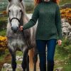 Aran merino wool jumper with curl neck stylish in thundra green at CountryClubuk