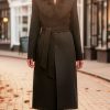 Cashmere coat with fox fur collar in black at CountryClubuk best price