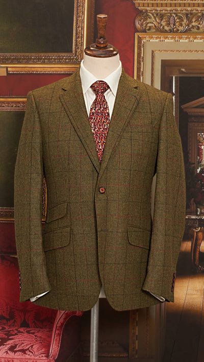 Gurteen 1784 Premium Wool Tweed Jacket with Heritage: best price for this well cut new season jacket with burgundy overcheck, beautifully tailored and hand finished