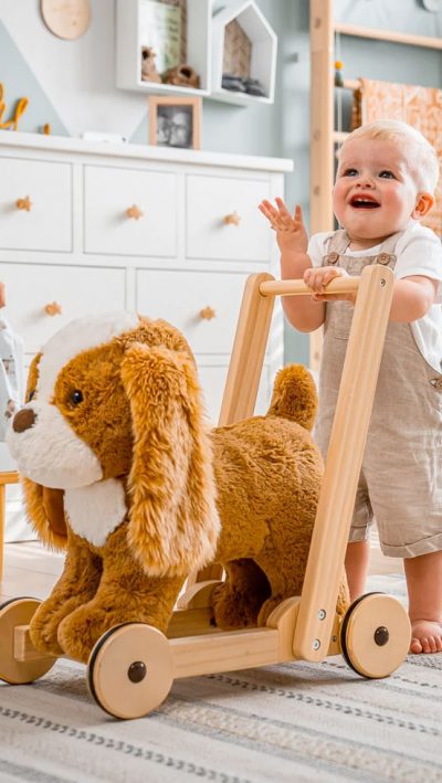 Little Bird Told Me Peanut Pup Baby Walker: best price for a child's best friend, a King Charles spaniel, floppy ears and all