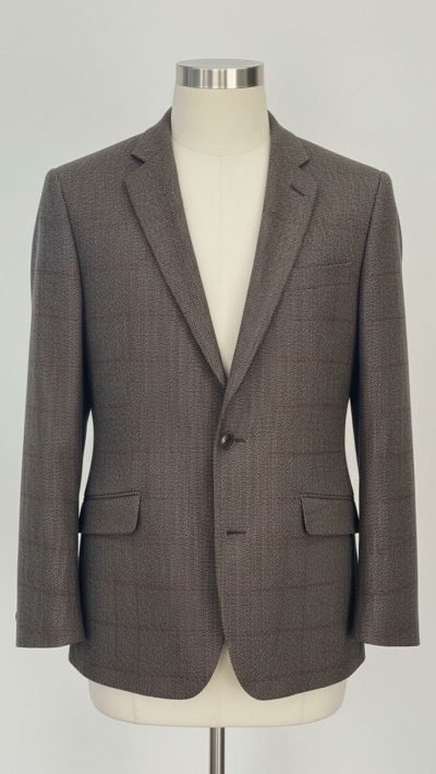 Magee of Donegal: best price for this beautifully tailored pure lambswool herringbone tweed jacket in brown, with rust and mid blue overcheck - Image 3