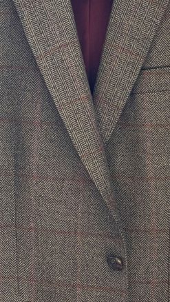 Alternative view of Magee of Donegal: best price for this beautifully tailored pure lambswool herringbone tweed jacket in brown, with rust and mid blue overcheck