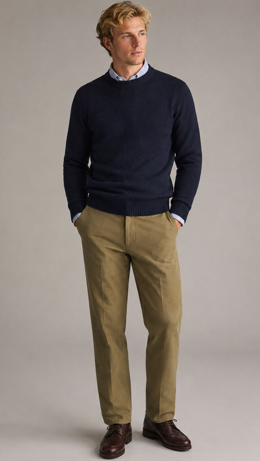 Gurteen Epsom pure cotton moleskin trousers in Thyme