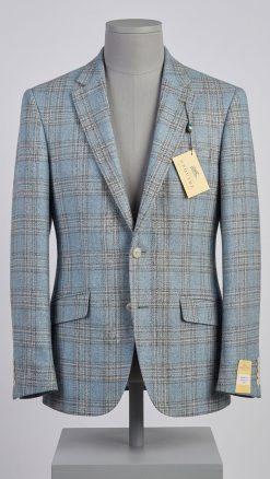 ront view of Gurteen Florence single-breasted blazer in Lanificio di Pray blue plaid