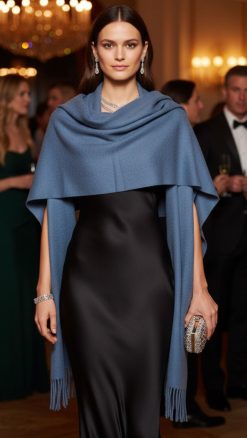 Cashmere stole in denim blue at CountryClubuk best price