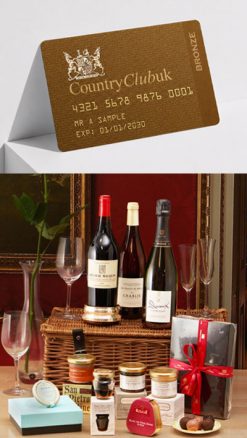 CountryClubuk Bronze Membership card with Bronze Welcome Hamper including champagne, wines and gourmet artisan delicacies.