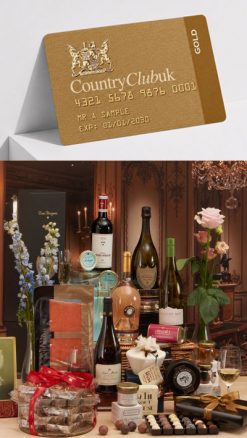 CountryClubuk Gold Membership card with Gold Welcome Hamper including premium wines, Champagne, artisan food and luxury delicacies.