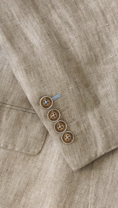 Stylish linen summer jacket: debonair answer to being elegant and cool at home and abroad: fawn herringbone, beautifully tailored in classic English style by Gurteen 1794: last sizes - Image 2