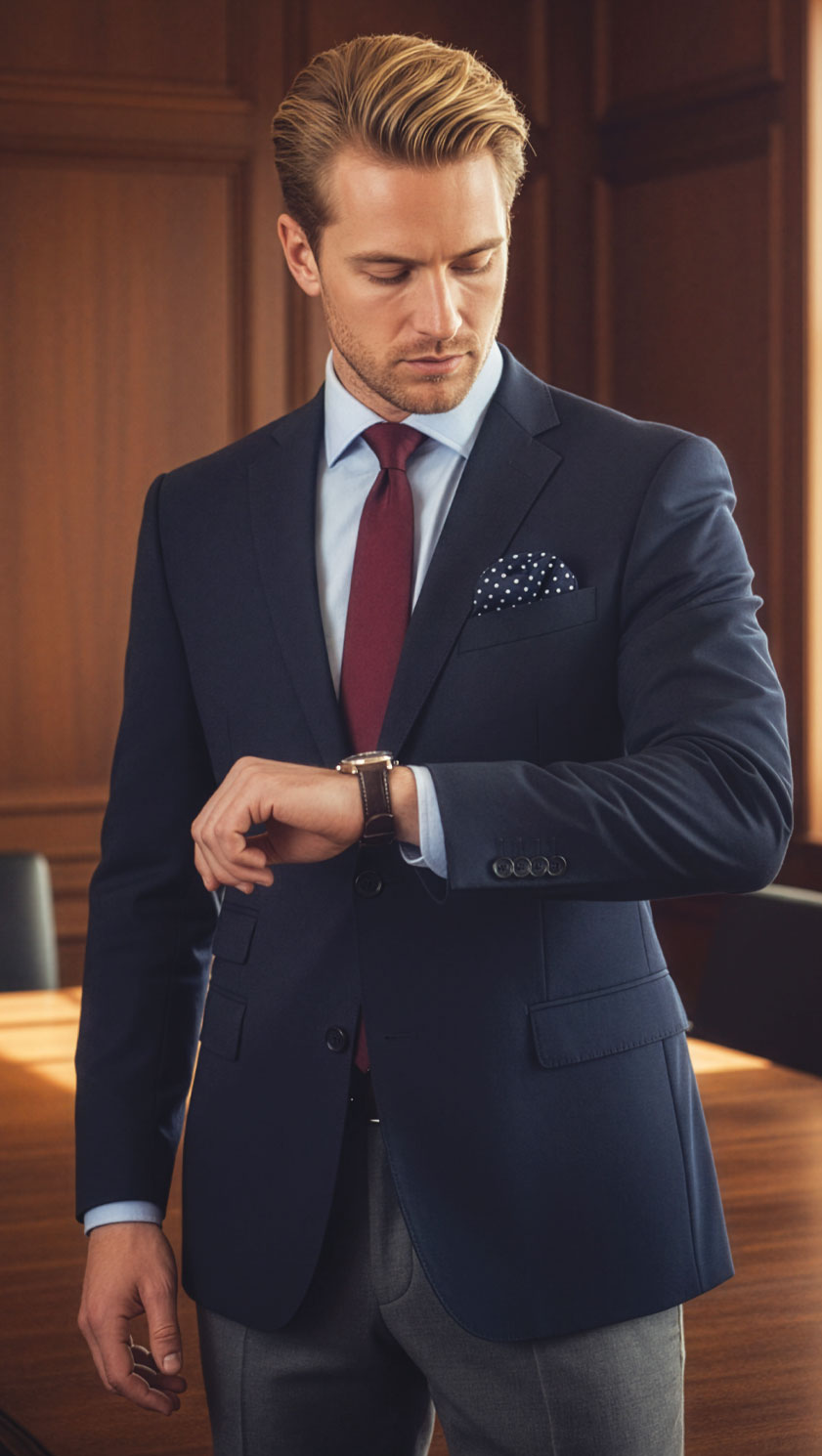 Navy pure wool suit by Magee, hand finished and well-cut: best price at CountryClubuk.