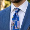 Paul Klee 'Moonshine' tie in pure silk by Fox & Chave: best price for the perfect tie for the artistic modern man: worn by model for CountryClubuk