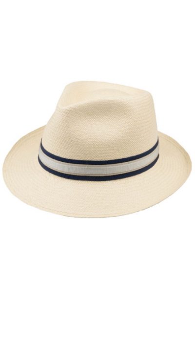 Christys' London Panama Trilby, navy, beige, silver band, CountryClubuk.