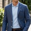 Man wearing Gurteen Florence navy pinstripe linen jacket by Angelico