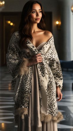 Pure cashmere leopard print stole with plush fur trim – CountryClubuk best price