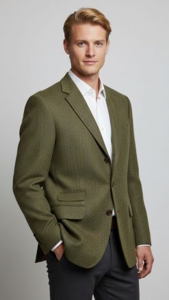Gurteen Blenheim Tweed Jacket 6714/814 – men’s green herringbone wool tweed blazer with orange overcheck