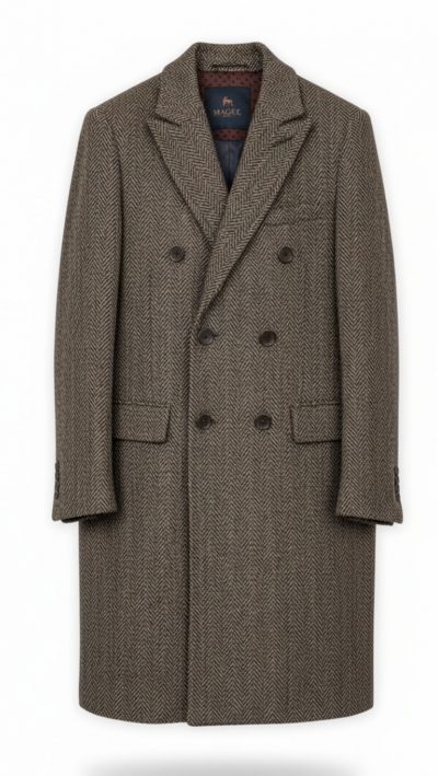Magee of Donegal Arranmore Double Breasted Herringbone Pure Wool Coat—luxury Irish tweed overcoat, timeless tailoring and exclusive CountryClubuk Member price - Image 2