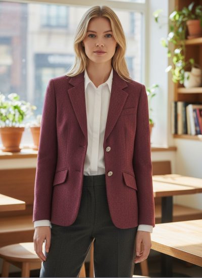 Magee Sarah Jacket in pink wool tweed herringbone – women’s tailored blazer CountryClubuk
