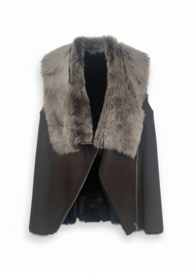 Toscana shearling zipped gilet: butter soft, thick, warm and stylish premium grade Spanish shearling in chocolate brown, and with a fabulous luxurious shearling fur collar contrast and in-vogue angled zip front, it looks amazing - Image 2
