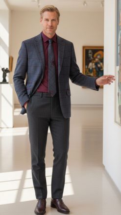 Gurteen Jacket in grey herringbone tweed with soft blue overcheck – Abraham Moon pure new wool at CountryClubuk best price