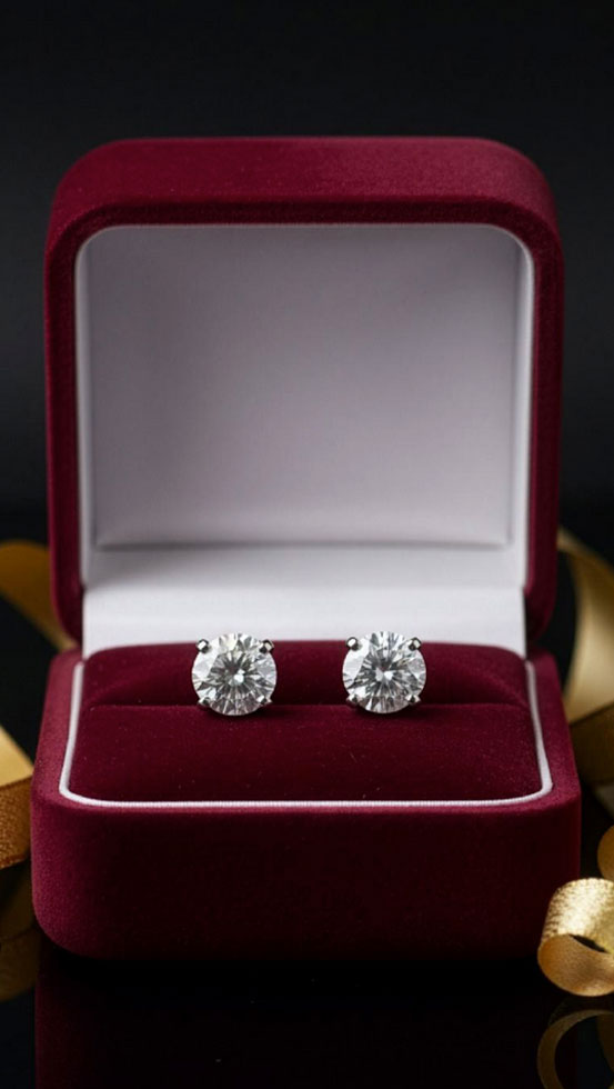 Pair of 2.00 carat lab-grown diamond stud earrings in presentation box, E colour VS1 clarity