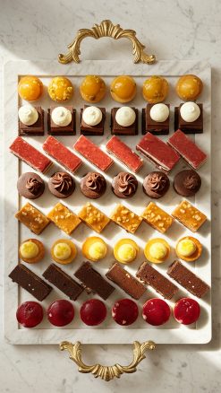 Luxury Parisian petits fours displayed on fine marble for CountryClubuk Members