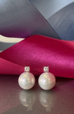 Pearl and Diamond Stud Earrings, natural gemstones set in 14ct gold, fully hallmarked, at CountryClubuk.