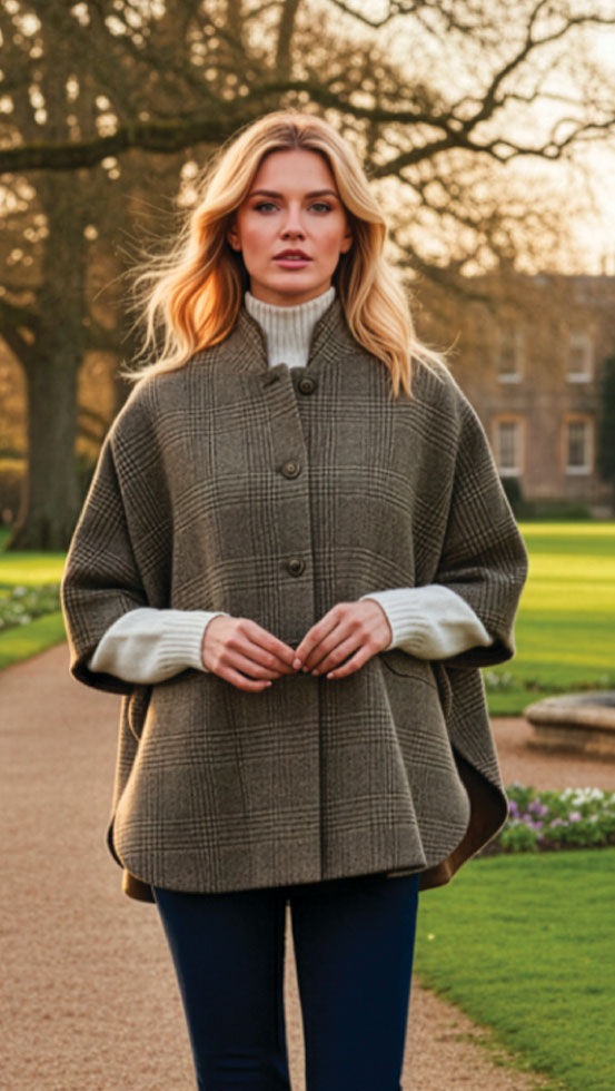 The Really Wild Beaufort reversible tweed and velvet cape—double the luxury in one exquisite design