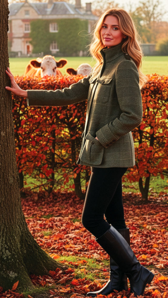 Really Wild: Beaufort tweed country parka in sage and brown Prince of Wales check: a field-inspired jacket designed for country sports, elevated to fashion status