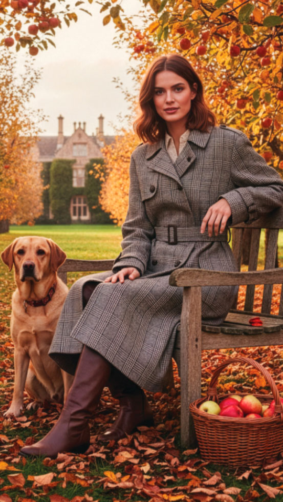 Really Wild Chelsea wool check trench coat in taupe, brown and blue: a modern take on the quintessential British classic