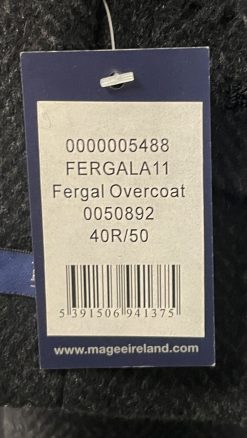 Magee Fergal Overcoat label showing 90% wool and 10% cashmere composition