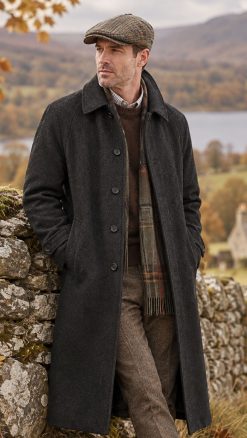 Magee Fergal Overcoat in Smokey Grey wool and cashmere herringbone