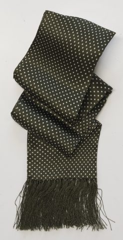 Tootal silk scarf aviator style, green and white polka dot: original, authentic, at CountryClubuk members' best price.