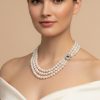 3-strand pearl necklace with diamond and sapphire clasp at CountryClubuk.