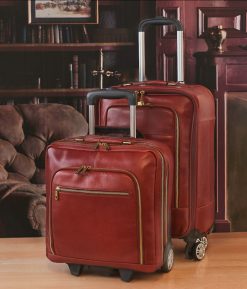Premium Trolley Suitcase: Luxurious Vegetable-Tanned Leather Cabin-Sized Wheeled Holdall with Silent Spinners – Timeless Elegance for Week-Long City Adventures in Tan or Black