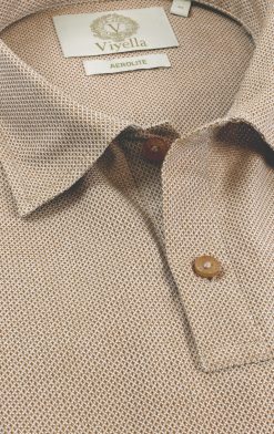 Close-up of Viyella Aerolite cellular mesh knit fabric - cinnamon colour available at CountryClubuk best price