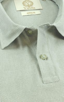 Close-up of Viyella Aerolite cellular mesh knit fabric in khaki - available at CountryClubuk best price.