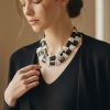 Hawaiian biwa pearl and black onyx statement necklace – chunky geometric design with sterling silver clasp, elegant black-and-white contrast for spring summer luxury