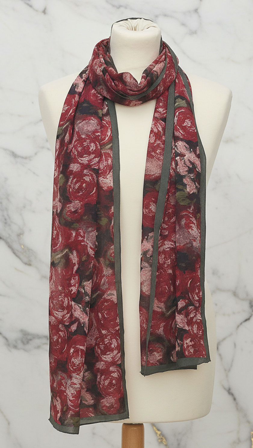 Timeless elegance in bloom: discover the Renoir Roses Crepe de Chine Scarf – a luxurious silk masterpiece Inspired by the French Impressionist's Iconic style - Image 2