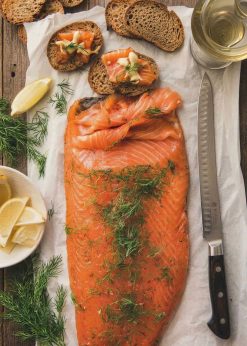 Var smoked salmon side from the Faroe Islands, thinly sliced and ready to serve