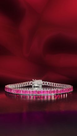 8 carat natural ruby tennis bracelet in platinum, handcrafted in Hatton Garden