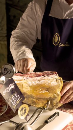 Casalba Gran Reserva Ibérico Bellota Ham, aged for a full 48 months, hand carved on the bone.