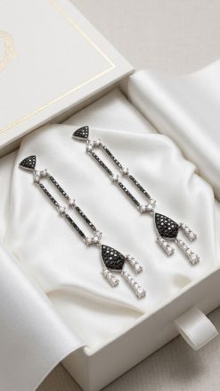 Effy Art Deco black and white diamond drop earrings 14K white gold 2.70 carat