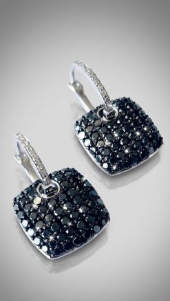 Effy black diamond earrings 14K white gold pavé square drop 1.33 carat
