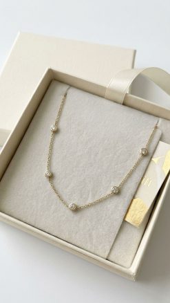 Effy New York 14ct gold diamond station necklace with five bezel-set diamonds (0.39ct) presented in luxury gift box