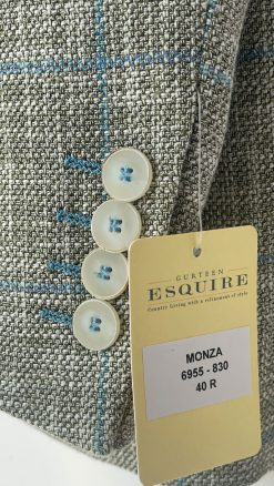 Close-up of cuff buttons and blue stitching detail on Gurteen Monza Jacket 8955-830 Guabello fabric