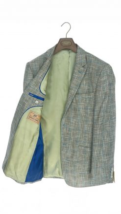 Interior view of Gurteen Monza Jacket 8955-830 showing premium lake blue and lime lining with contrast piping