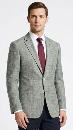 Man wearing Gurteen Monza Jacket 8955-830 grey check Guabello blazer with white shirt and tie