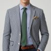Man wearing Gurteen Monza jacket in indigo micro-check Italian silk wool summer blazer