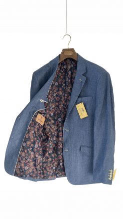Vibrant floral interior lining of Gurteen Naples Jacket 61001-137 Blue Melange linen blazer